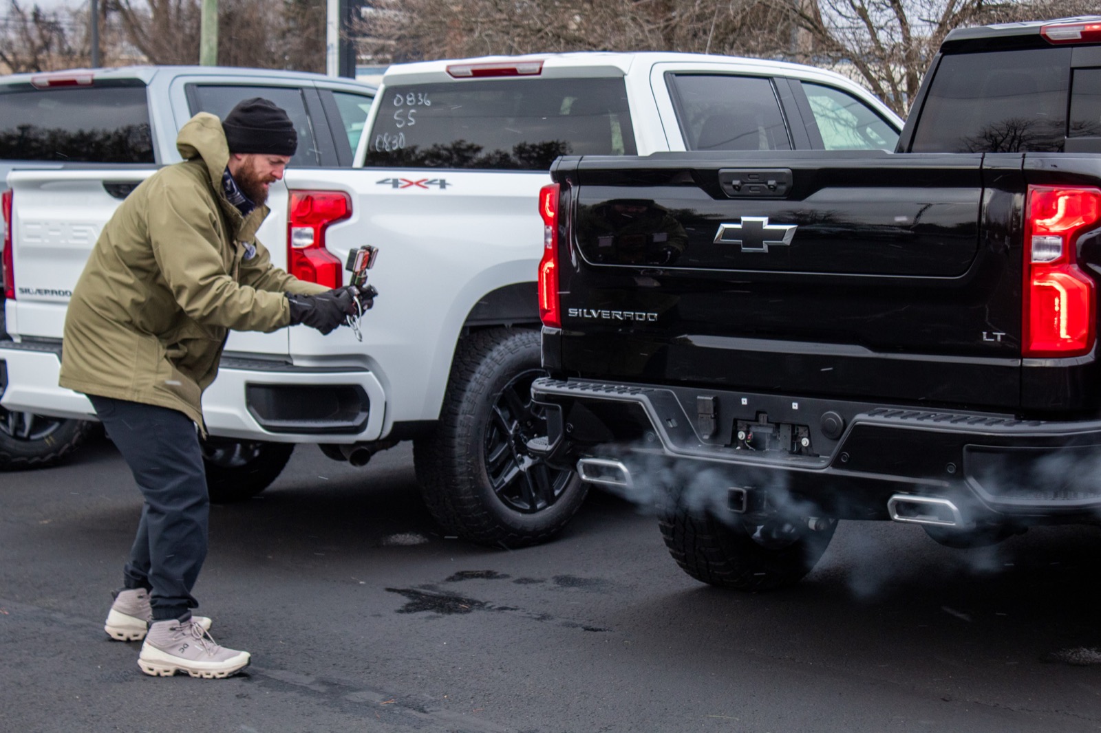 Getting exhaust b-roll on a Silverado